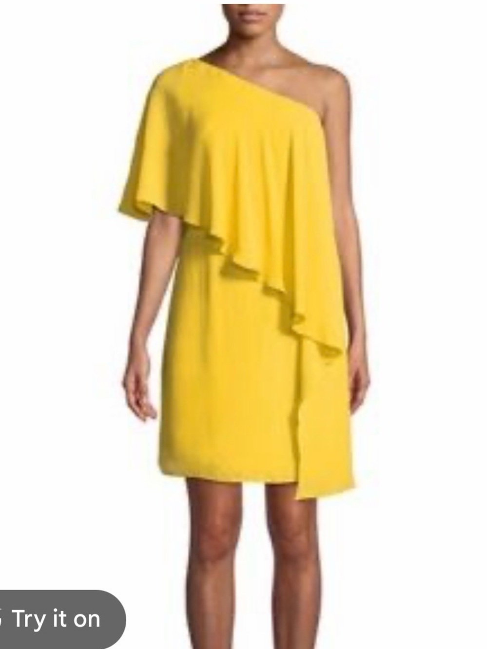 Halston Heritage Canary One-Shoulder Ruffle Dress